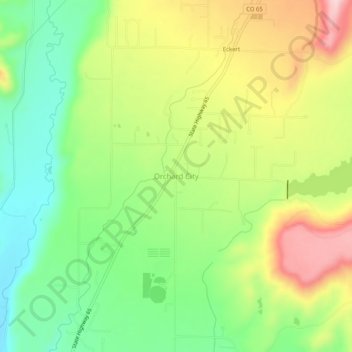 Mappa topografica Orchard City, altitudine, rilievo
