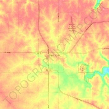 Mappa topografica West Union, altitudine, rilievo
