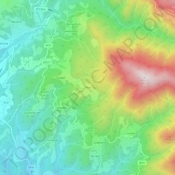 Mappa topografica Pieve, altitudine, rilievo
