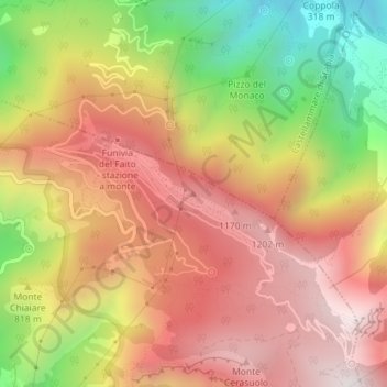 Mappa topografica Monte Faito, altitudine, rilievo