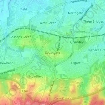 Mappa topografica Southgate, altitudine, rilievo