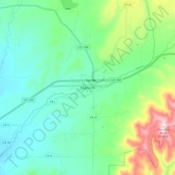 Mappa topografica Mancos, altitudine, rilievo