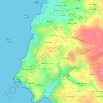 Mappa topografica Trezien, altitudine, rilievo