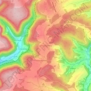 Mappa topografica Äußerer Vogelsberg, altitudine, rilievo