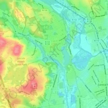 Mappa topografica Saylesville, altitudine, rilievo