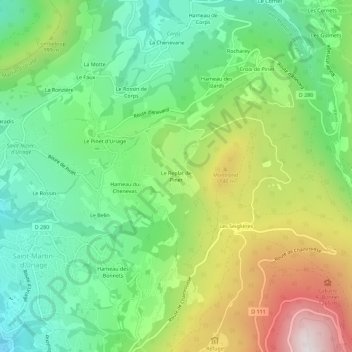 Mappa topografica Le Replat de Pinet, altitudine, rilievo