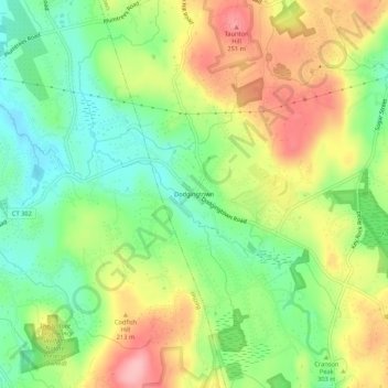 Mappa topografica Dodgingtown, altitudine, rilievo