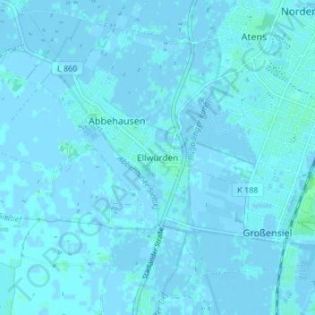 Mappa topografica Ellwürden, altitudine, rilievo