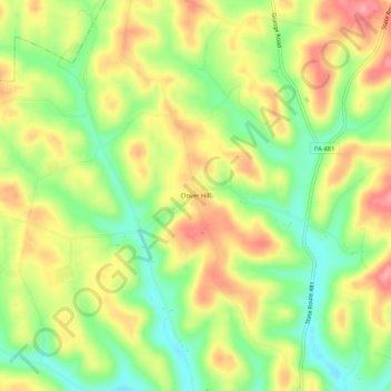 Mappa topografica Clover Hill, altitudine, rilievo