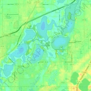 Mappa topografica Lino Lakes, altitudine, rilievo