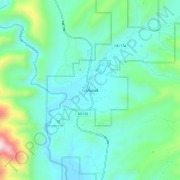 Mappa topografica Glenwood, altitudine, rilievo
