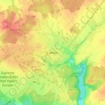 Mappa topografica Casteau, altitudine, rilievo