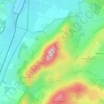 Mappa topografica Caer Caradoc, altitudine, rilievo