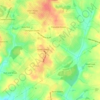 Mappa topografica Waverly Woods, altitudine, rilievo