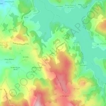 Mappa topografica Vaux, altitudine, rilievo