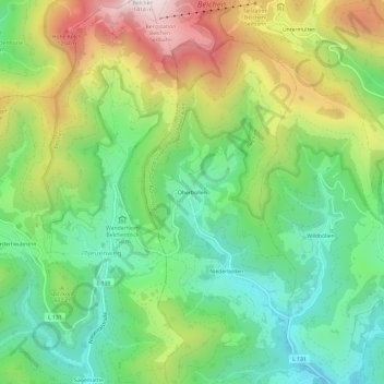 Mappa topografica Oberböllen, altitudine, rilievo
