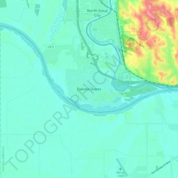 Mappa topografica Dakota Dunes, altitudine, rilievo