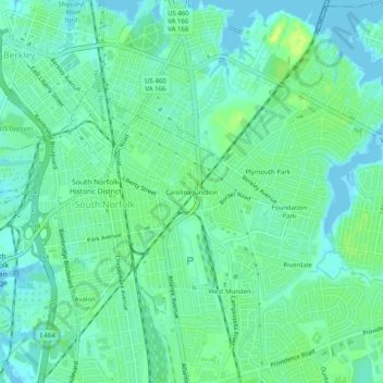Mappa topografica Carolina Junction, altitudine, rilievo