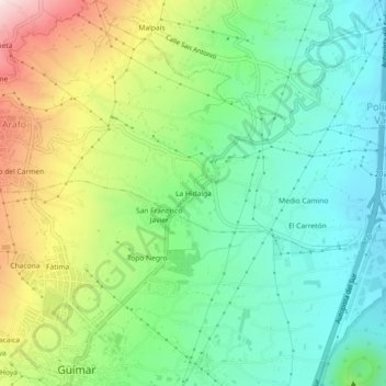 Mappa topografica La Hidalga, altitudine, rilievo