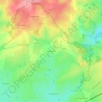 Mappa topografica Le Bourgnon, altitudine, rilievo