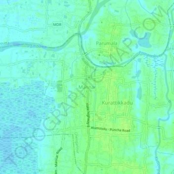 Mappa topografica Mannar, altitudine, rilievo