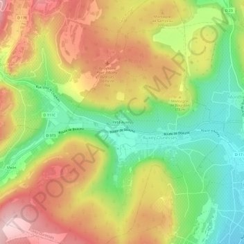 Mappa topografica Petit-Auxey, altitudine, rilievo