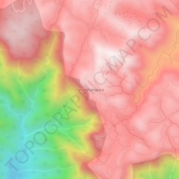 Mappa topografica Parunthumpara, altitudine, rilievo