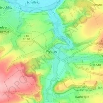 Mappa topografica Wethau, altitudine, rilievo