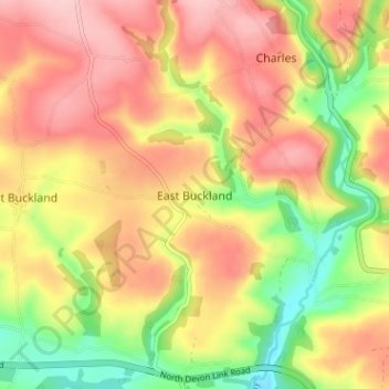 Mappa topografica East Buckland, altitudine, rilievo