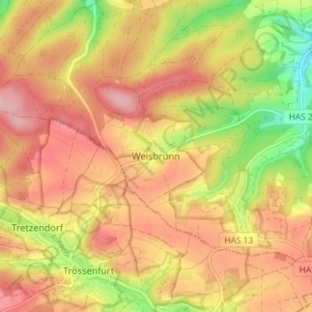 Mappa topografica Weisbrunn, altitudine, rilievo