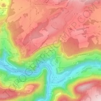 Mappa topografica Le Mont, altitudine, rilievo