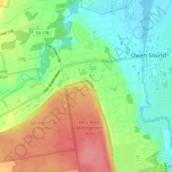 Mappa topografica West Rocks, altitudine, rilievo