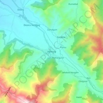 Mappa topografica Verinag, altitudine, rilievo
