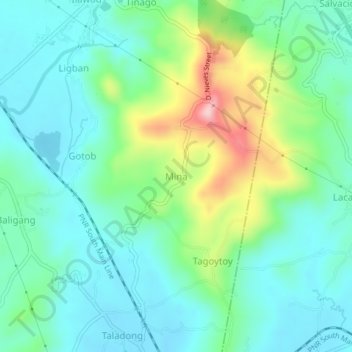 Mappa topografica Mina, altitudine, rilievo