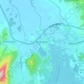 Mappa topografica Portinscale, altitudine, rilievo