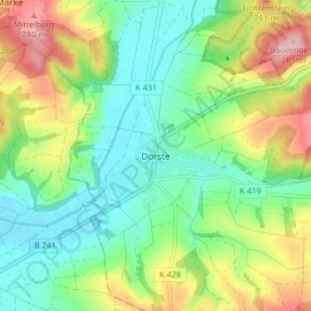 Mappa topografica Dorste, altitudine, rilievo