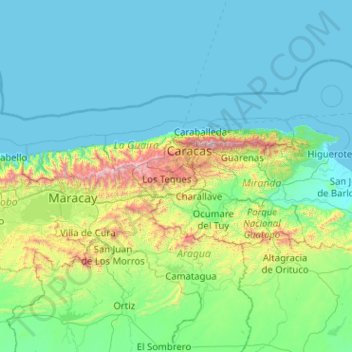 Mappa topografica Altos Mirandinos, altitudine, rilievo