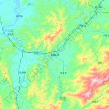 Mappa topografica 炎陵县, altitudine, rilievo