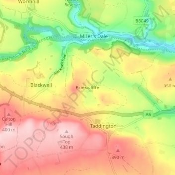 Mappa topografica Priestcliffe, altitudine, rilievo