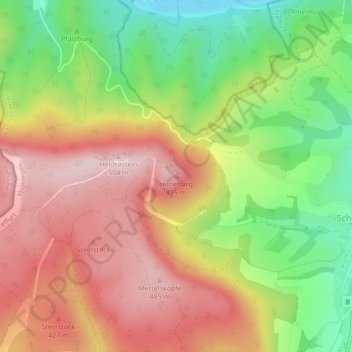 Mappa topografica Hüneburg, altitudine, rilievo