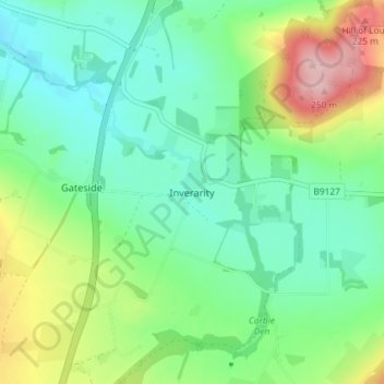 Mappa topografica Inverarity, altitudine, rilievo