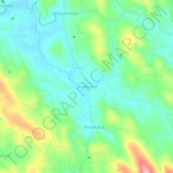 Mappa topografica Areekara, altitudine, rilievo