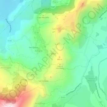 Mappa topografica Chiose, altitudine, rilievo