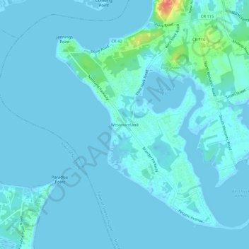 Mappa topografica Westmoreland, altitudine, rilievo