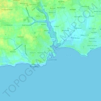 Mappa topografica Lesconil, altitudine, rilievo