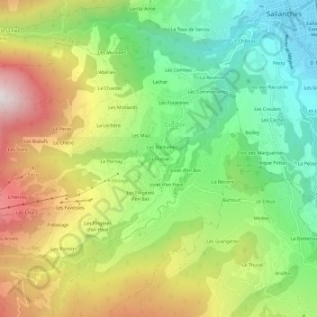 Mappa topografica La Frasse, altitudine, rilievo