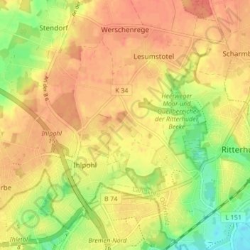Mappa topografica Osterhagen, altitudine, rilievo