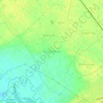Mappa topografica Khodna Khurd, altitudine, rilievo