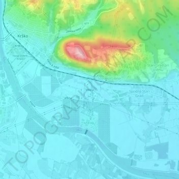 Mappa topografica Vrbina, altitudine, rilievo