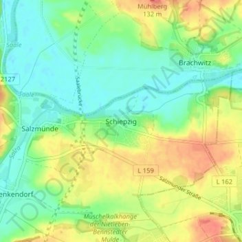 Mappa topografica Schiepzig, altitudine, rilievo
